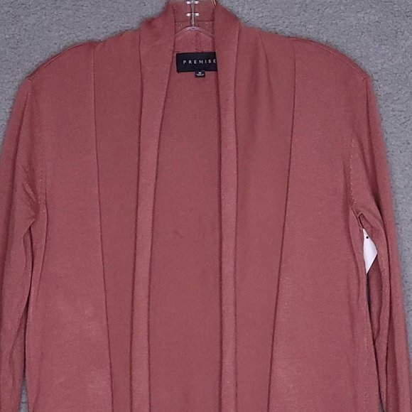 Premise Womens Cardigan Sweater Solid Pink Long Sleeve Open Front Fly‎ Away M - Picture 6 of 9
